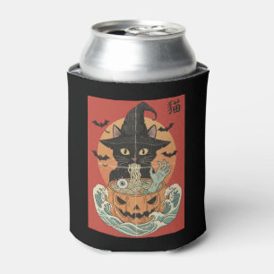 Schwarze Katze isst zu Halloween japanische Männer Dosenkühler