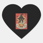 Schwarze Katze isst zu Halloween japanische Männer Herz-Aufkleber (Vorderseite)