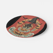 Schwarze Katze isst zu Halloween japanische Männer Pappteller (Schrägansicht)