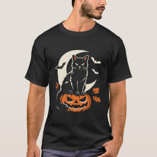 Schwarze Katze Jack O Lantern Halloween T-Shirt