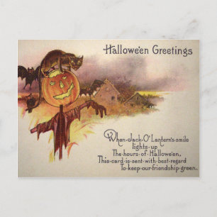 Schwarze Katze Jack O' Lantern Kürbis Fledermaus E Postkarte