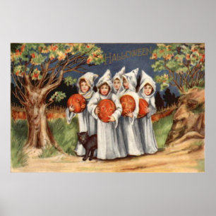 Schwarze Katze Jack O Lantern Kürbis Geist Poster