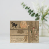 Schwarze Katze Jack O Lantern Kürbis Heuhaufen Postkarte (Stehend Vorderseite)