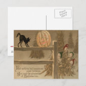 Schwarze Katze Jack O Lantern Kürbis Heuhaufen Postkarte (Vorne/Hinten)