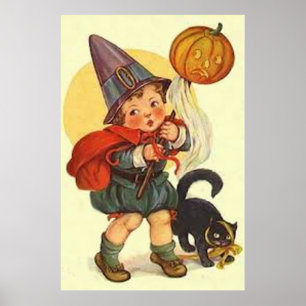 Schwarze Katze Jack O Lantern Kürbis Hexenmond Poster