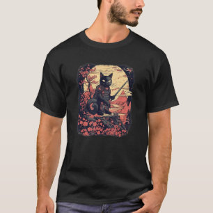 Schwarze Katze japanischer Samurai-Ninja-Krieger B T-Shirt