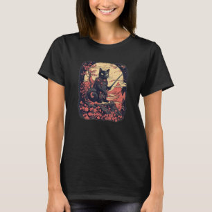 Schwarze Katze japanischer Samurai-Ninja-Krieger B T-Shirt