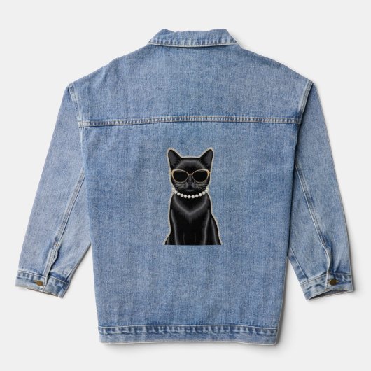 Schwarze Katze Jeansjacke (Rückseite)