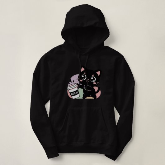 Schwarze Katze Kaffee (entkoffeiniert) Hoodie (Design vorne)