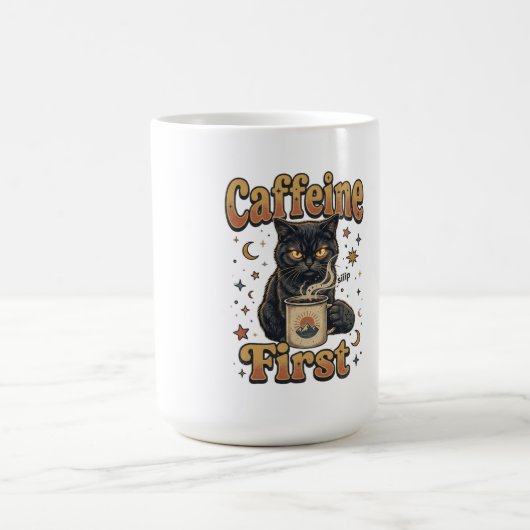 Schwarze Katze Kaffee Morgen Design Kaffeetasse (Mittel)