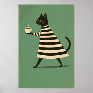 Schwarze Katze Kaffee Poster, Minimalistische Katz Poster