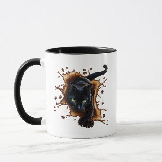 Schwarze Katze Kaffee Splash Tasse (Links)