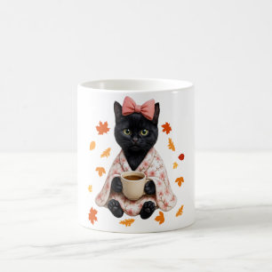 Schwarze Katze Kaffeeliebhaber Herbst Kirschblüte  Kaffeetasse