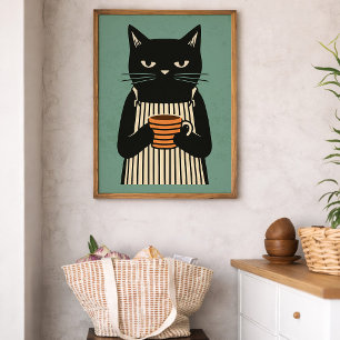 Schwarze-Katze-Kaffeeplakat Küche im Mittelalter Poster