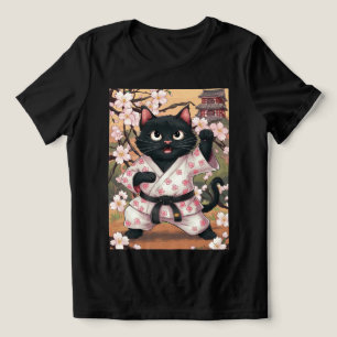 Schwarze Katze Karate Süßer Kimono Tri-Blend Shirt