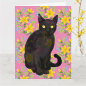 Schwarze Katze Karte (Gelbe Blume)