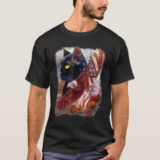 Schwarze Katze Kätzchen Amerikanische Flagge Adler T-Shirt