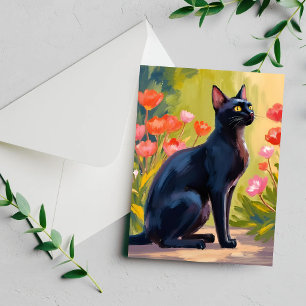 Schwarze Katze Kätzchen Aquarell Blumen Gemalte Ka