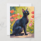 Schwarze Katze Kätzchen Aquarell Blumen Gemalte Ka (Vorderseite)