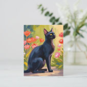 Schwarze Katze Kätzchen Aquarell Blumen Gemalte Ka (Stehend Vorderseite)