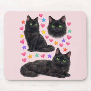 schwarze Katze kawaii süße Regenbogen Haustier Mam Mousepad