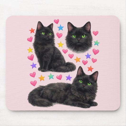schwarze Katze kawaii süße Regenbogen Haustier Mam Mousepad (Vorne)