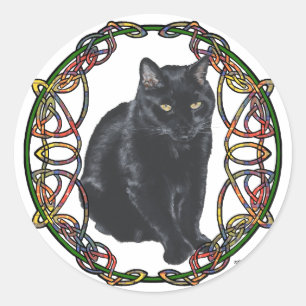 Schwarze Katze Keltisches Knotwerk Runder Aufkleber