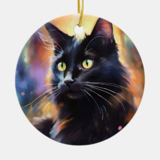 Schwarze Katze Keramik Ornament