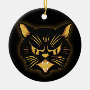 Schwarze Katze Keramik Ornament