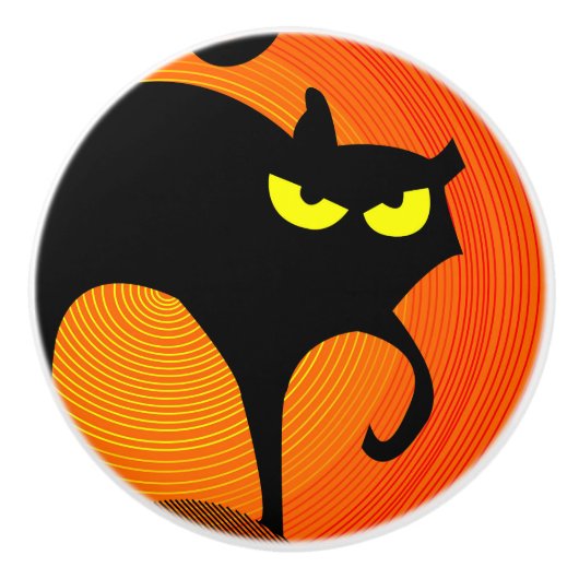 Schwarze Katze Keramik Pull Keramikknauf (Vorderseite)