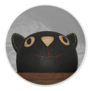 Schwarze Katze Keramikknauf