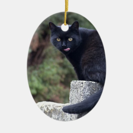 Schwarze Katze Keramikornament (Vorne)