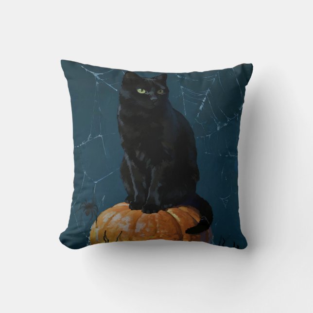 Schwarze Katze Kissen (Vorderseite)