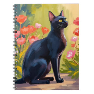 Schwarze Katze Kitten Haustier Wasserfarbe Blume Notizblock