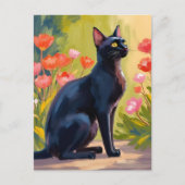 Schwarze Katze | Kitten Haustier Wasserfarben Blum Postkarte (Vorderseite)