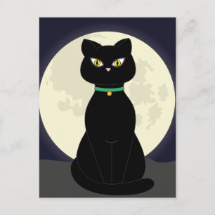 Schwarze Katze Kunst Nacht Mond Postkarte