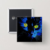 Schwarze Katze künstlerisches Portrait mit markant Button (Vorne & Hinten)