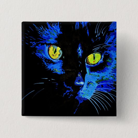 Schwarze Katze künstlerisches Portrait mit markant Button (Vorderseite)