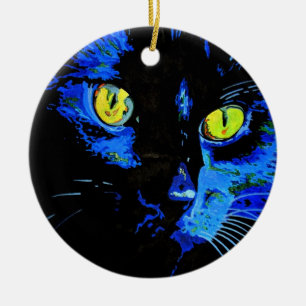Schwarze Katze künstlerisches Portrait mit markant Keramik Ornament