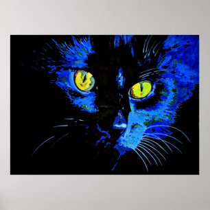 Schwarze Katze künstlerisches Portrait mit markant Poster