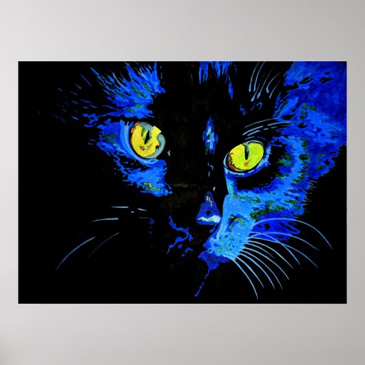 Schwarze Katze künstlerisches Portrait mit markant Poster (Vorne)