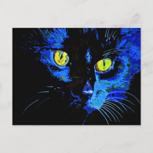 Schwarze Katze künstlerisches Portrait mit markant Postkarte