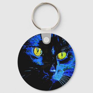 Schwarze Katze künstlerisches Portrait mit markant Schlüsselanhänger