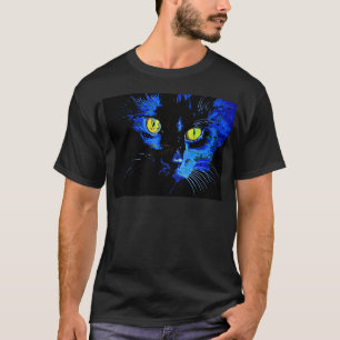 Schwarze Katze künstlerisches Portrait mit markant T-Shirt
