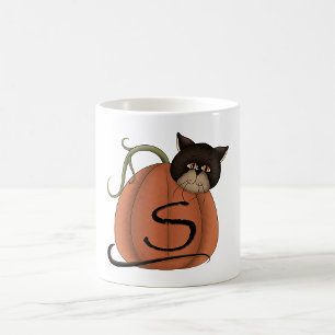 Schwarze Katze Kürbis Buchstabe S Halloween Kaffeetasse