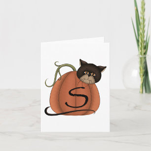 Schwarze Katze Kürbis Buchstabe S Halloween Karte
