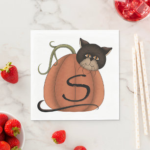 Schwarze Katze Kürbis Buchstabe S Halloween Serviette