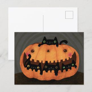 Schwarze Katze Kürbis Frohes Halloween Feiertagsgr Feiertagspostkarte