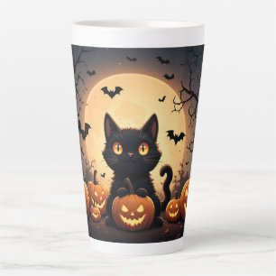 Schwarze Katze Kürbis Halloween Mond Nacht 🐈⬛ Milchtasse