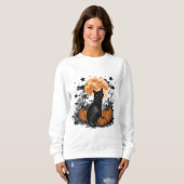 Schwarze Katze Kürbis Halloween Sweatshirt (Vorne ganz)